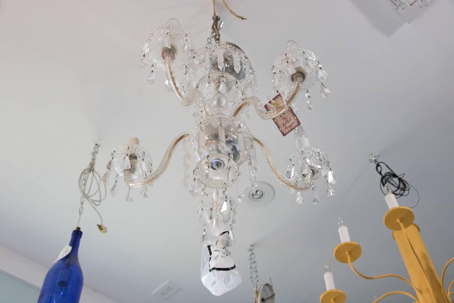 ON SALE NOW!! 1920s Waterford Style Fantastic! Cut Crystal Five-Arm Chandelier In Good Condition For Sale In Westport, CT