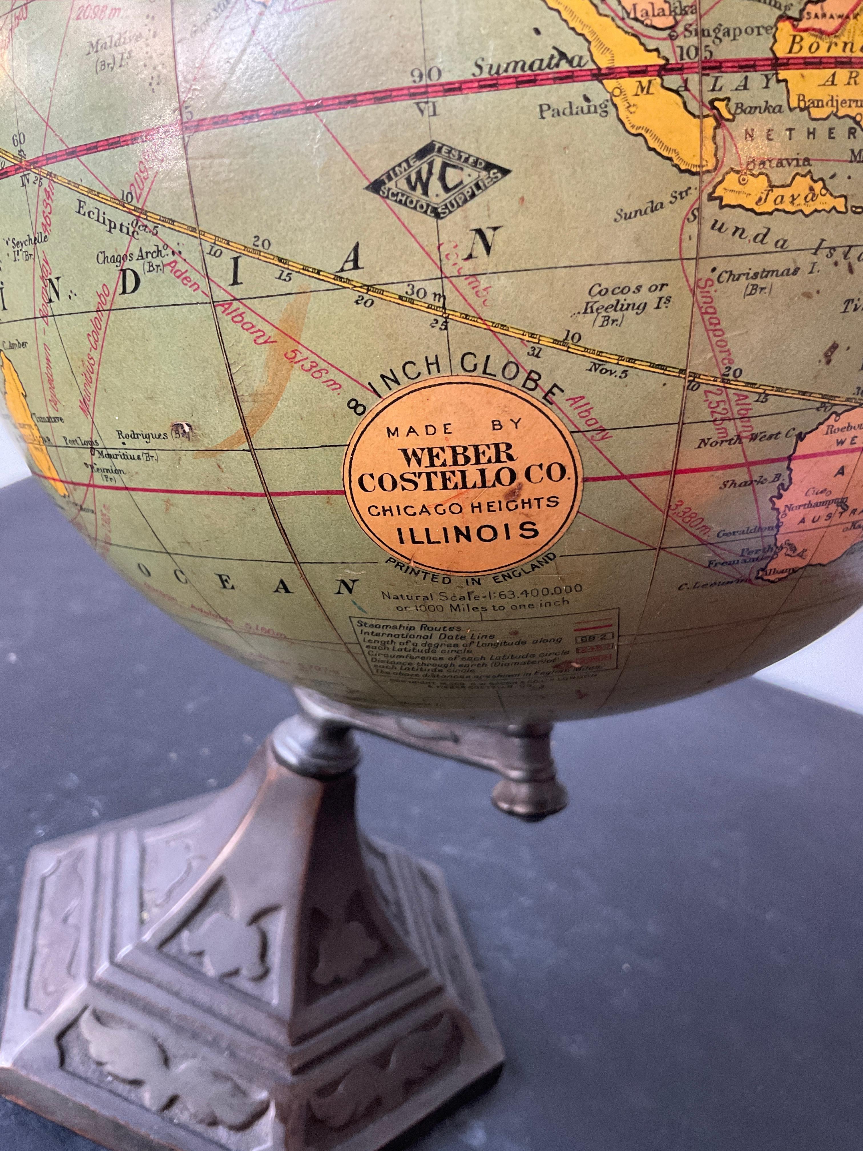 1920s Weber Costello 8 Inch Globe Made In England In Good Condition In Tarrytown, NY