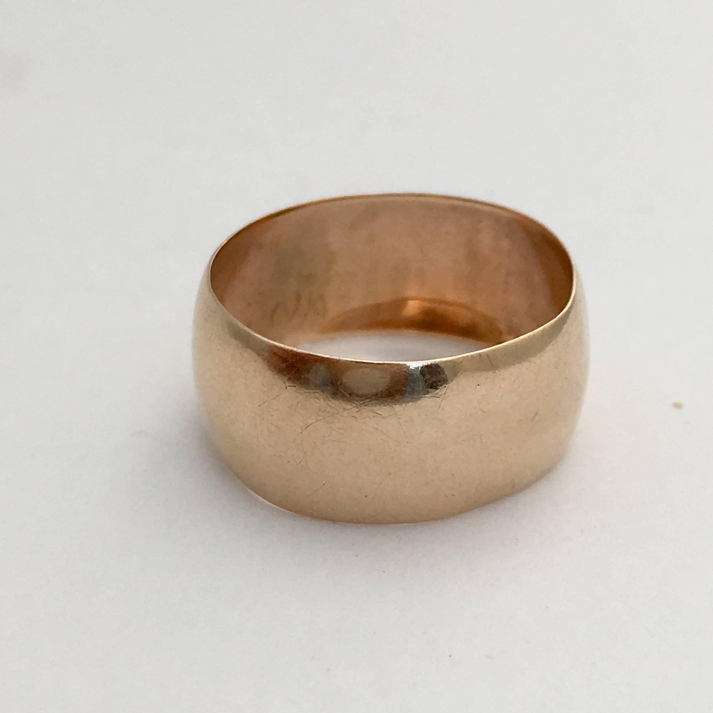 Romantic 1920s Wedding Band Rose Gold Plain Wide Stacking Ring Chester Vintage Jewelry