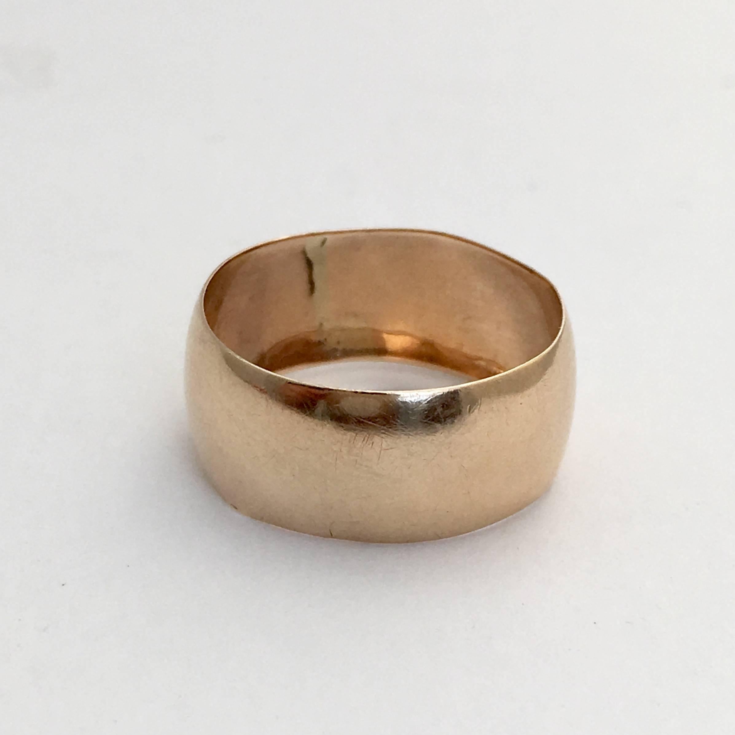 Women's or Men's 1920s Wedding Band Rose Gold Plain Wide Stacking Ring Chester Vintage Jewelry