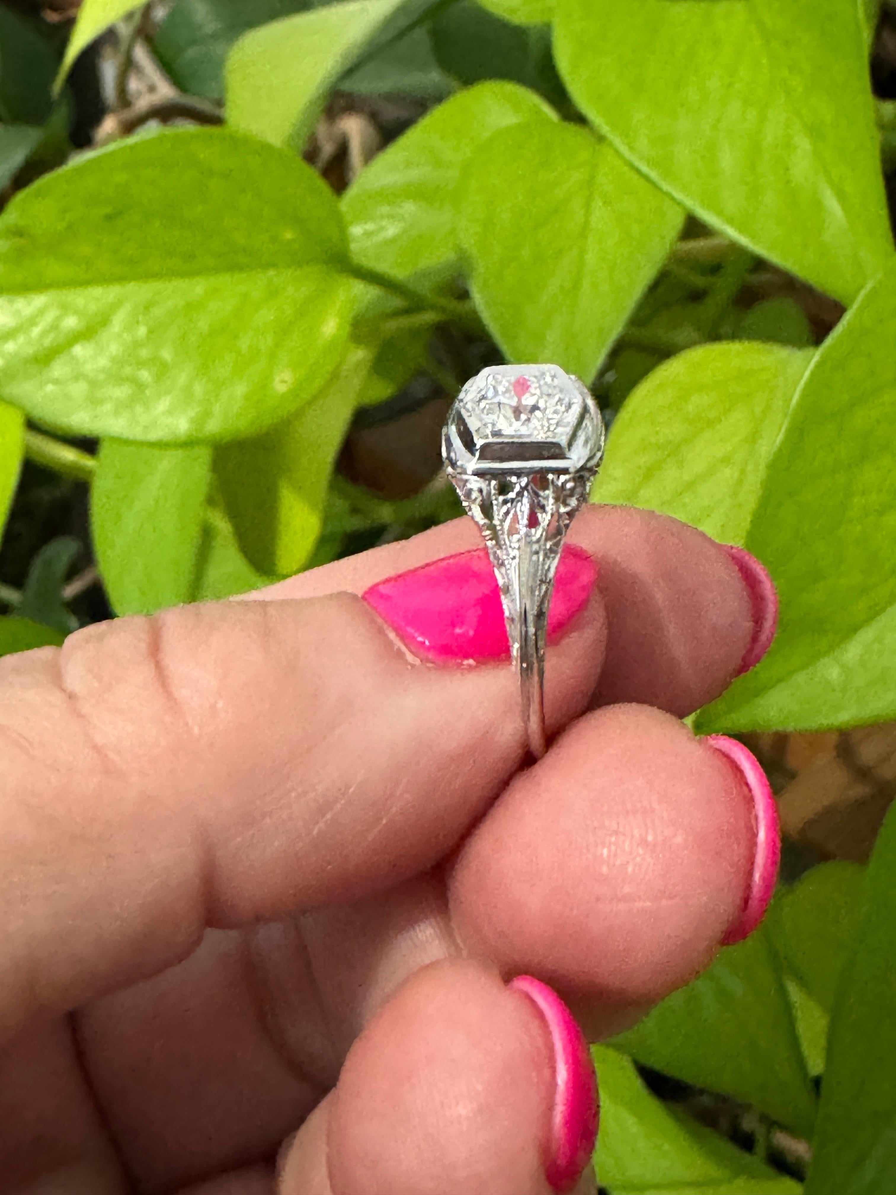 1920s White 14 Karat Gold Art Deco Engagement Diamond Ring For Sale 1