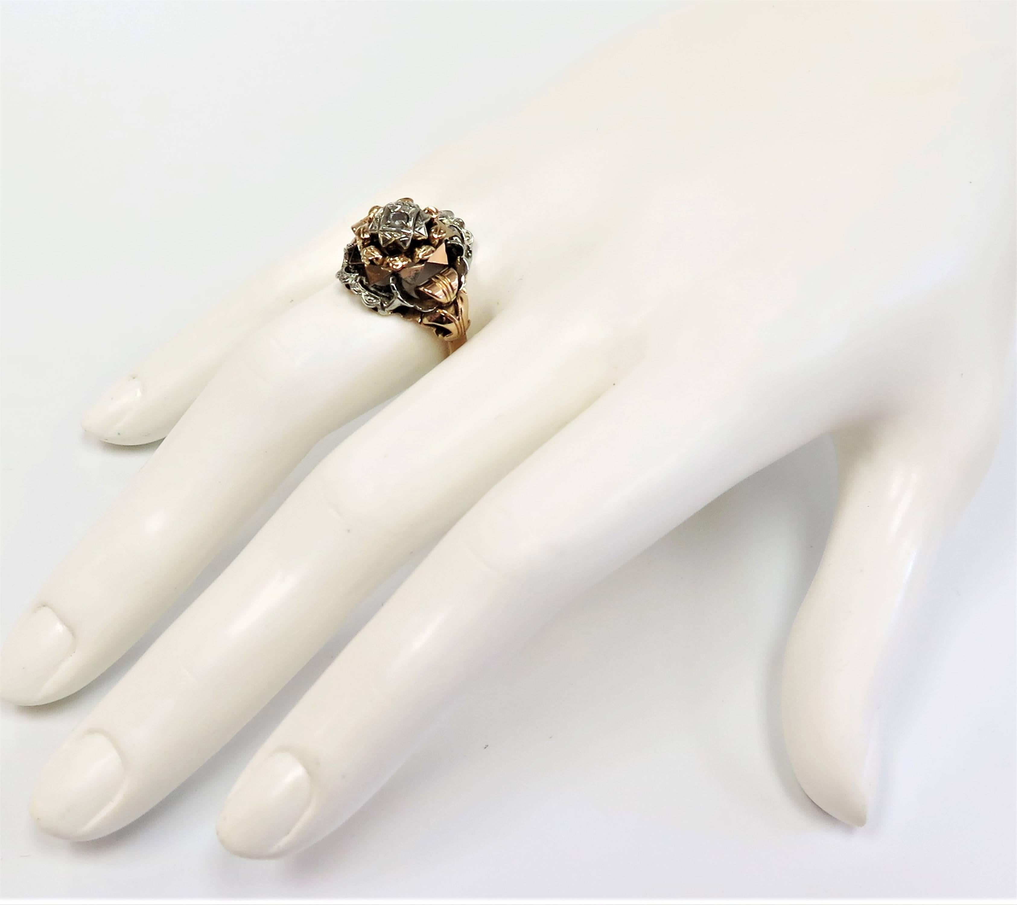 Women's 1920s White and Rose Gold Ring with Centre Rose Cut Diamond / 18 karat