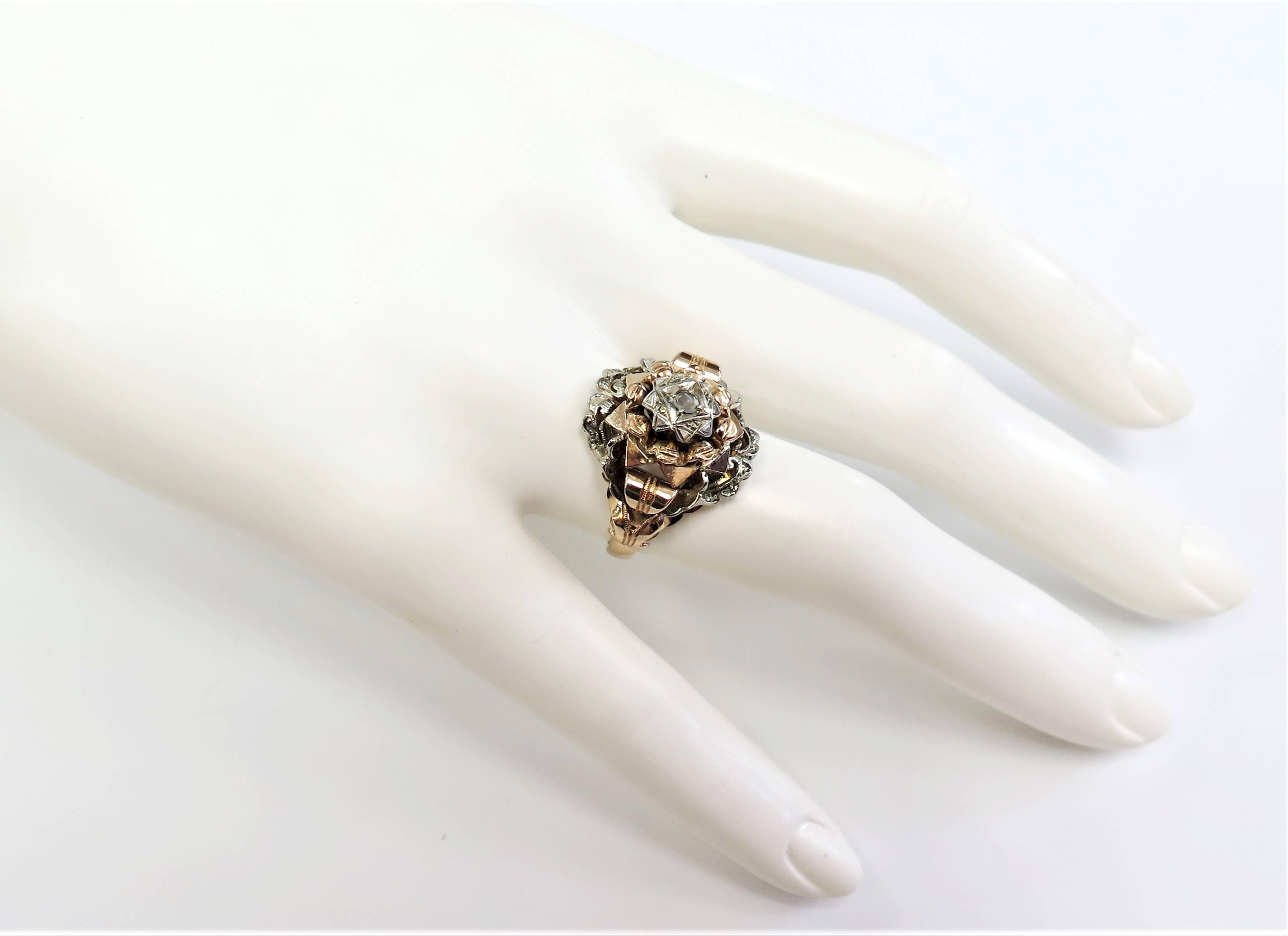 1920s White and Rose Gold Ring with Centre Rose Cut Diamond / 18 karat 2