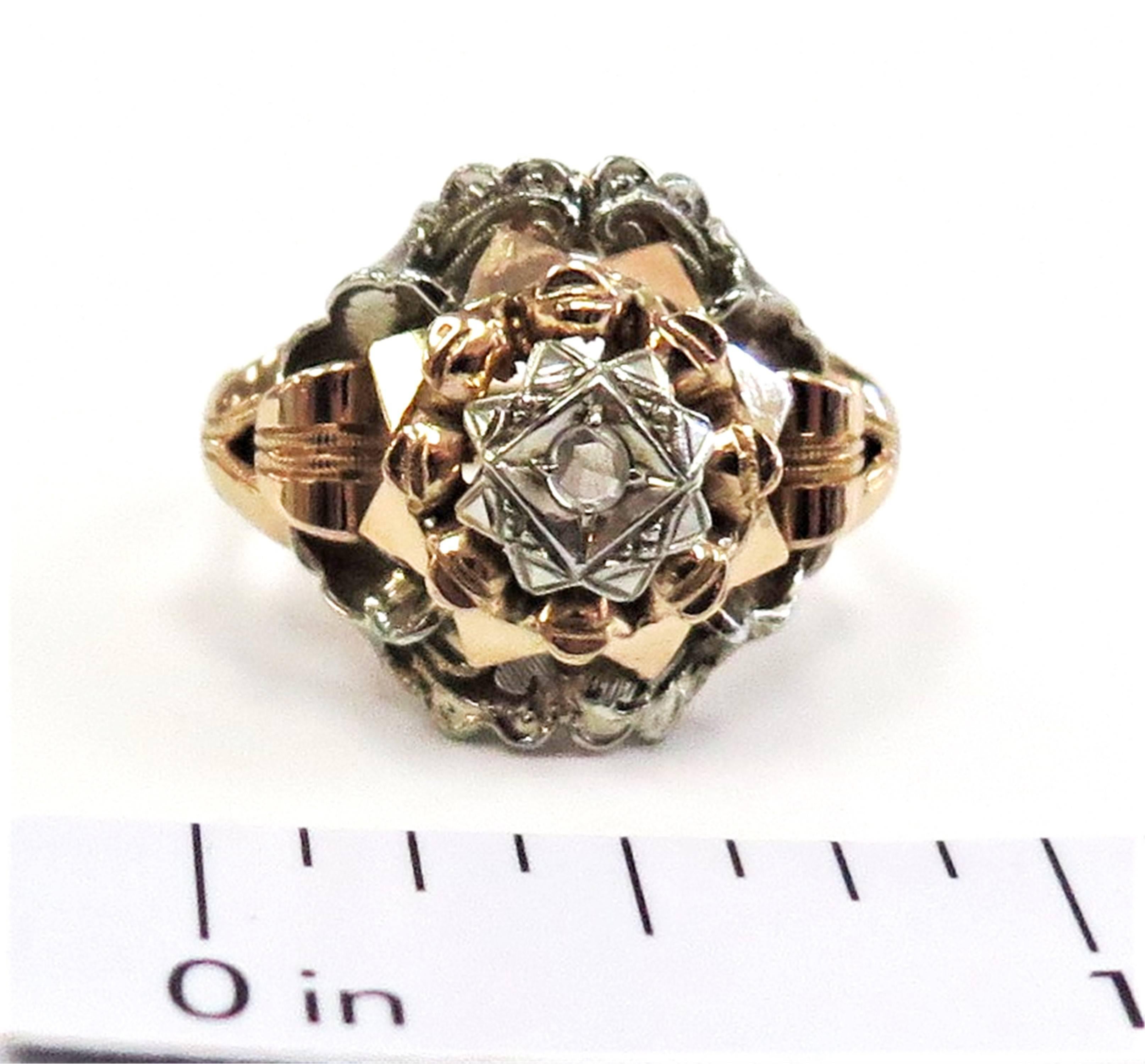 1920s White and Rose Gold Ring with Centre Rose Cut Diamond / 18 karat 3