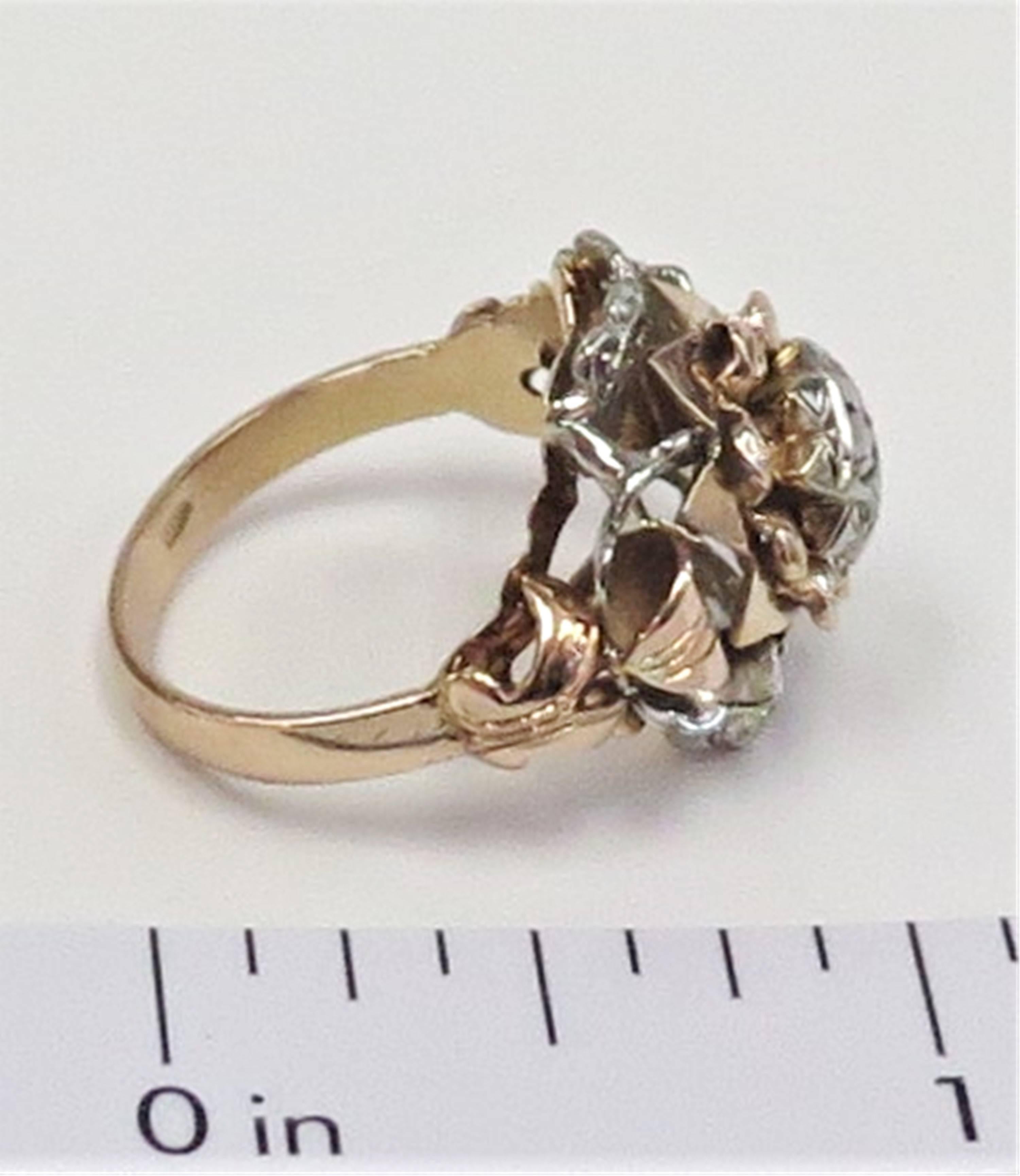 1920s White and Rose Gold Ring with Centre Rose Cut Diamond / 18 karat 4