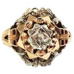 1920s White and Rose Gold Ring with Centre Rose Cut Diamond / 18 karat