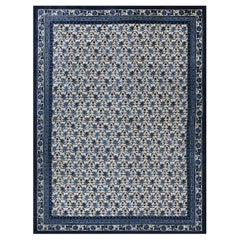 1920s White Antique Classic Chinoiserie Greek Key Chinese Peking Room Size Rug