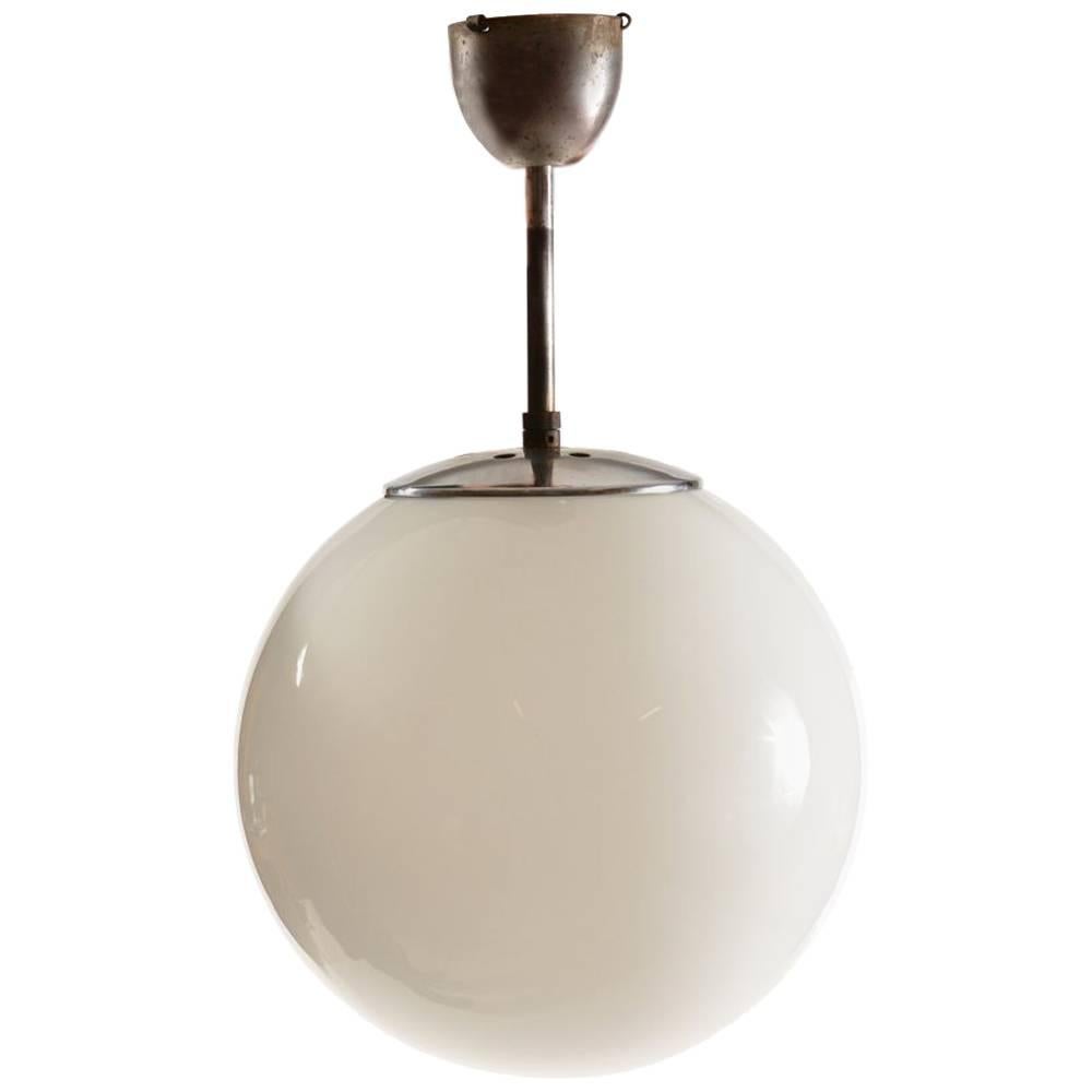 1920s White Ball Ceiling Light in Chrome