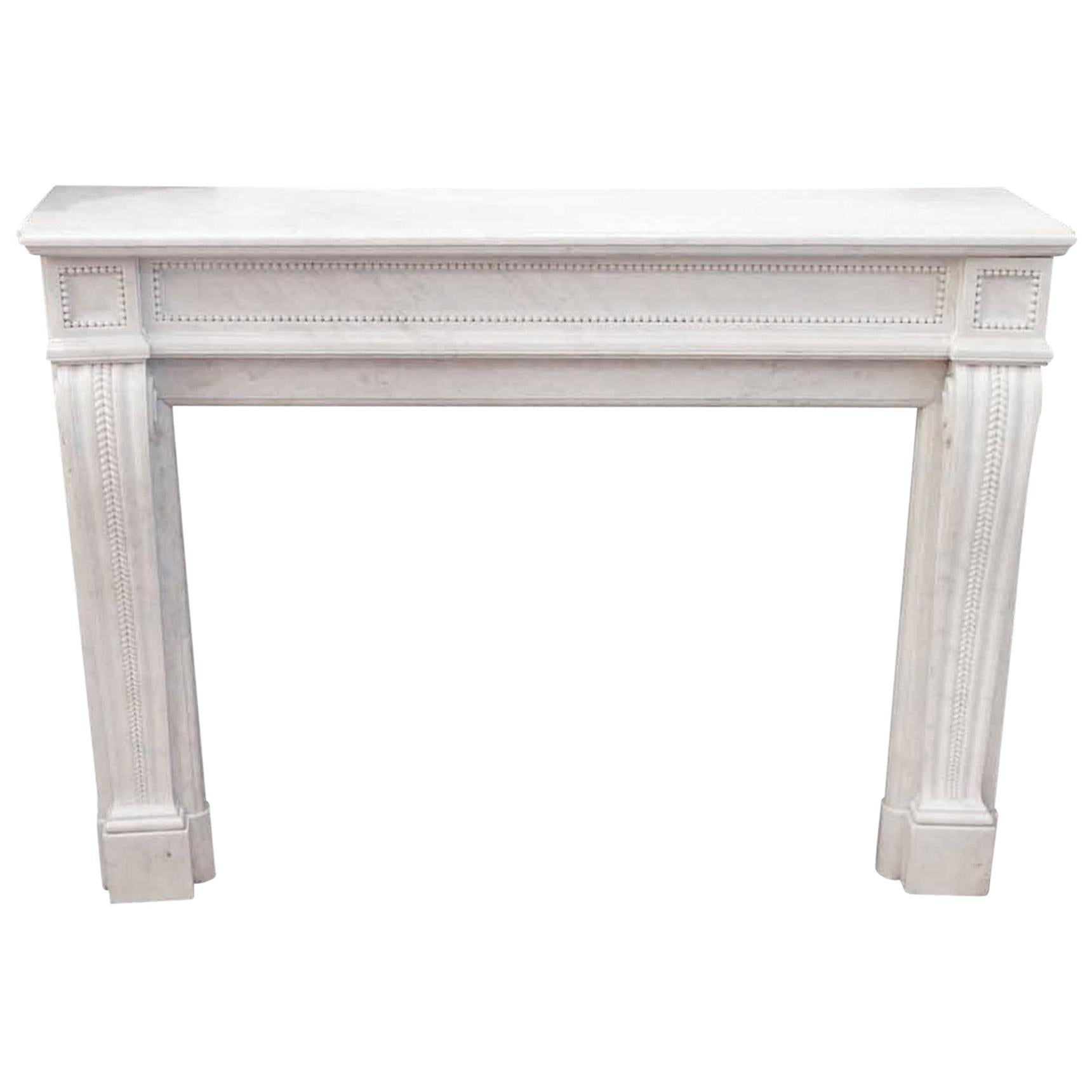 1920s White Beaded Marble Mantel with Finely Carved Details