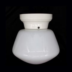 1920s White Ceramic Flush Mount Light w/ School House Globe