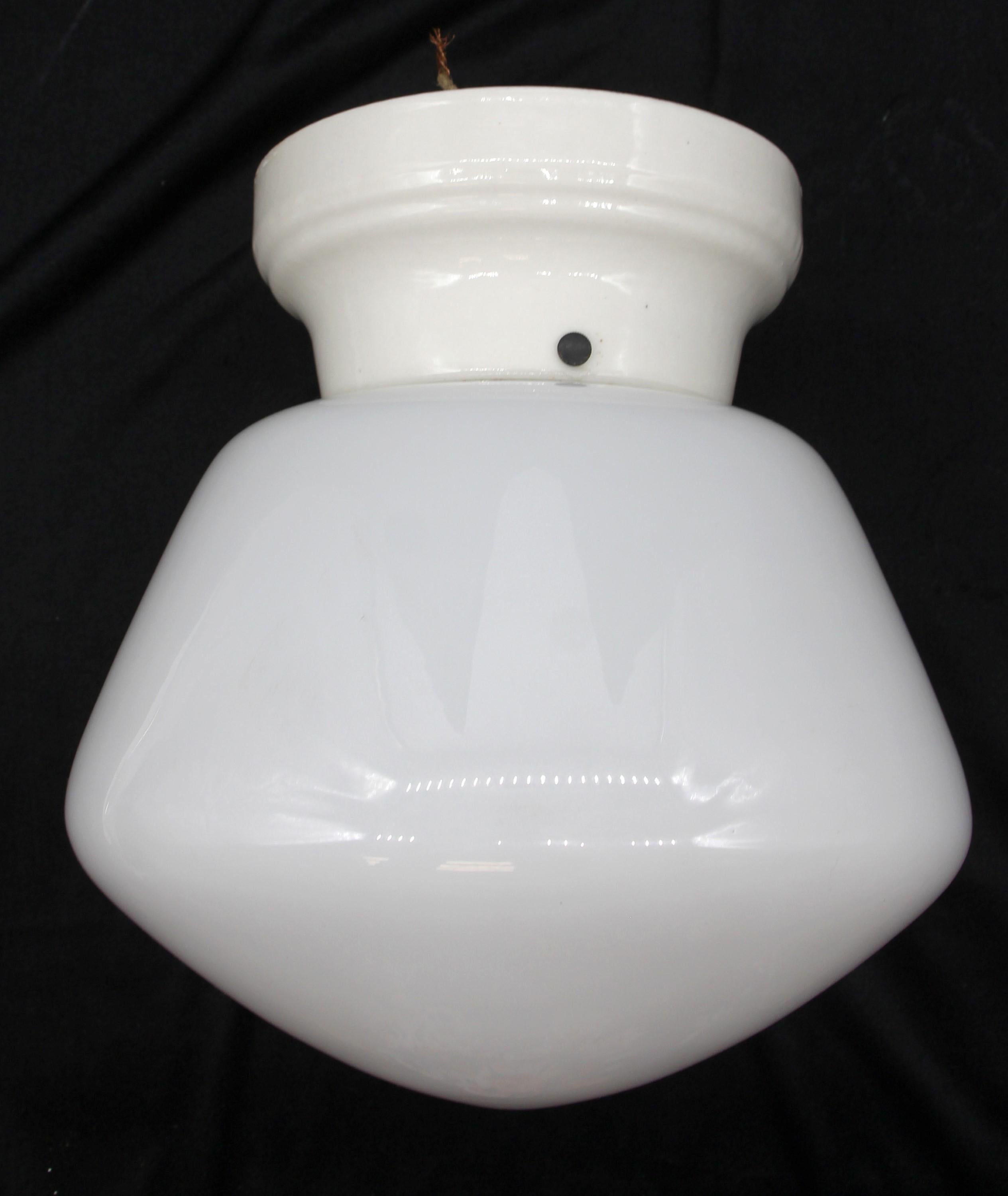 Schoolhouse 1920s White Ceramic Flush Mount Light w/ School House Globe