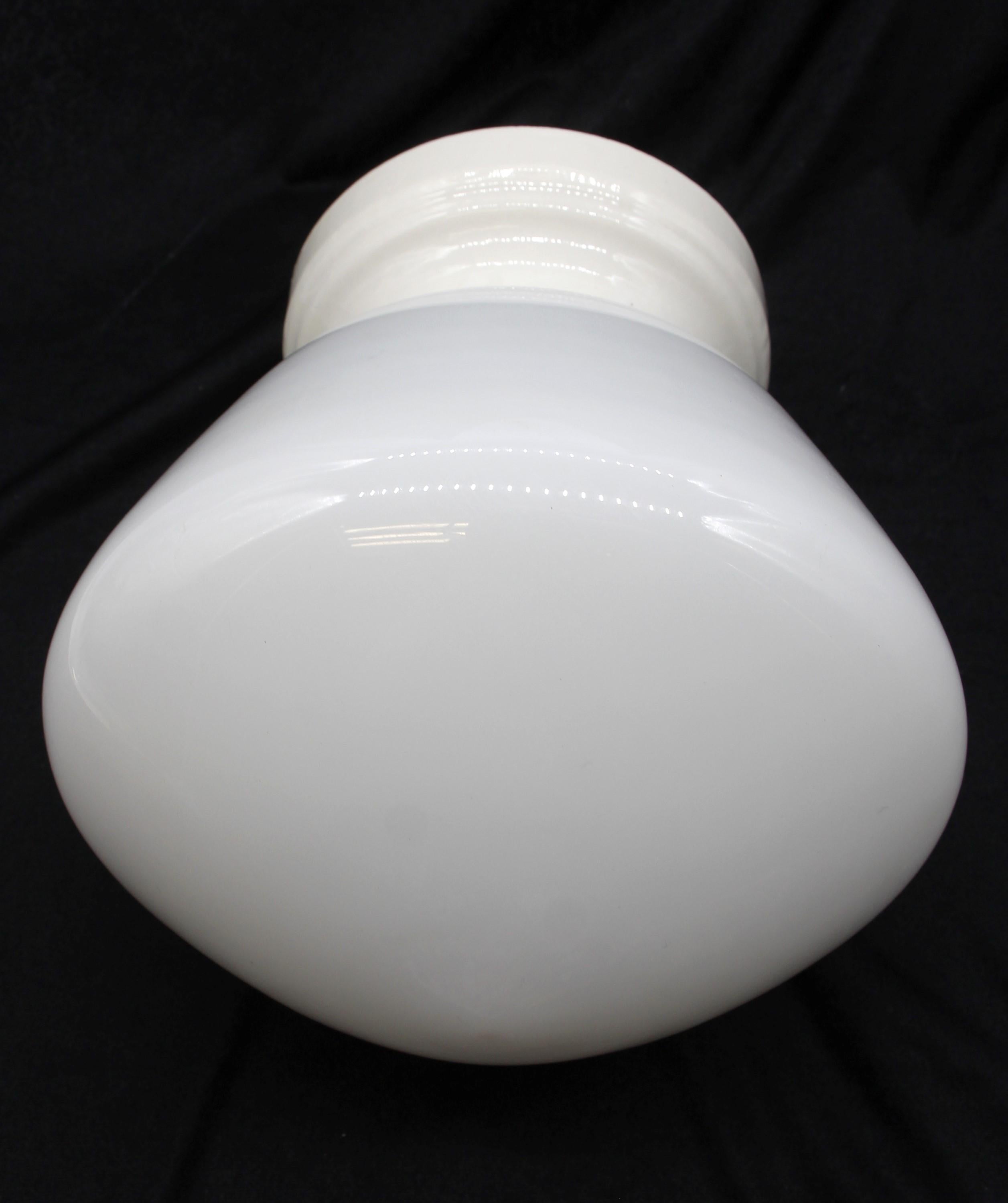 American 1920s White Ceramic Flush Mount Light w/ School House Globe