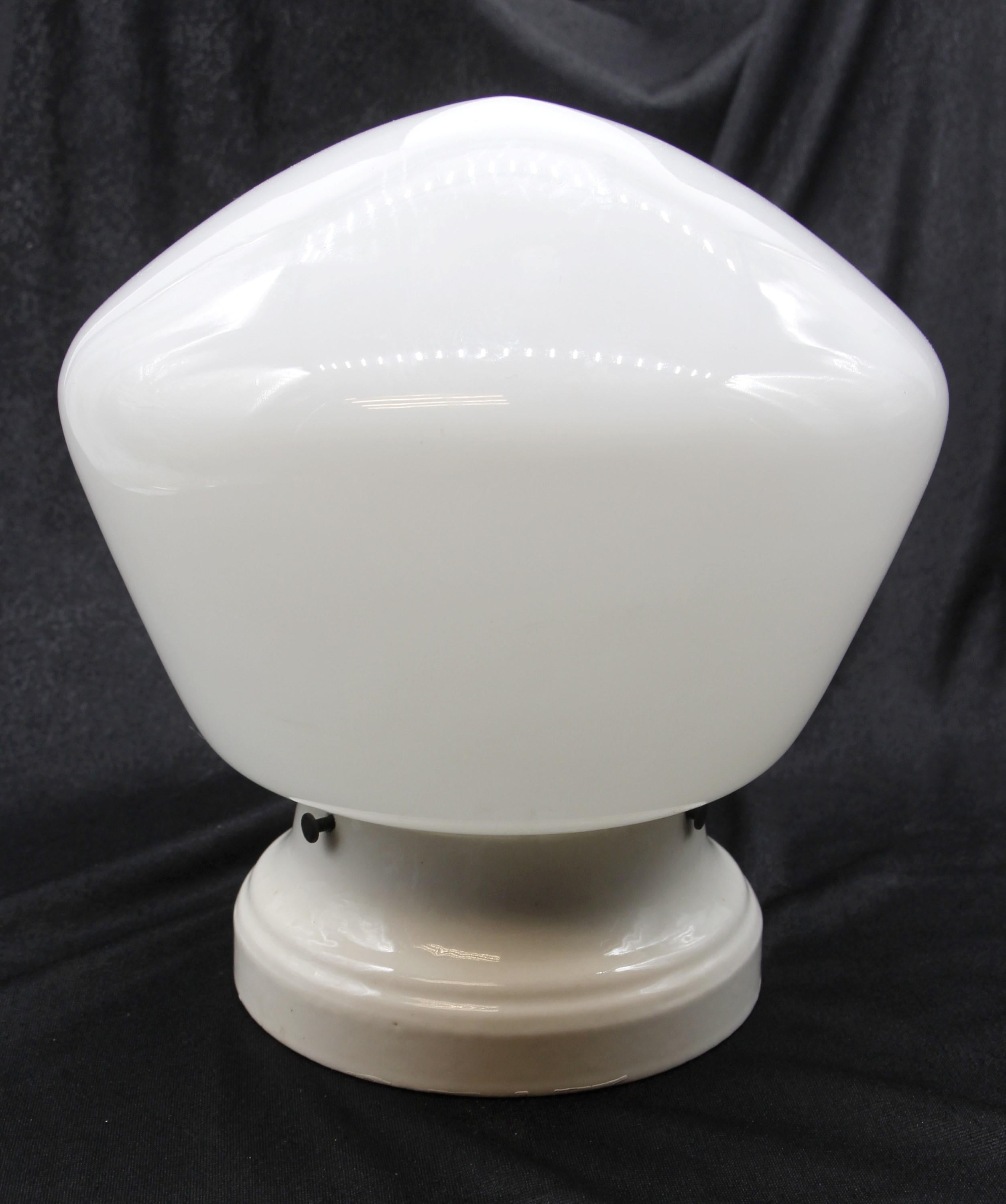 Early 20th Century 1920s White Ceramic Flush Mount Light w/ School House Globe