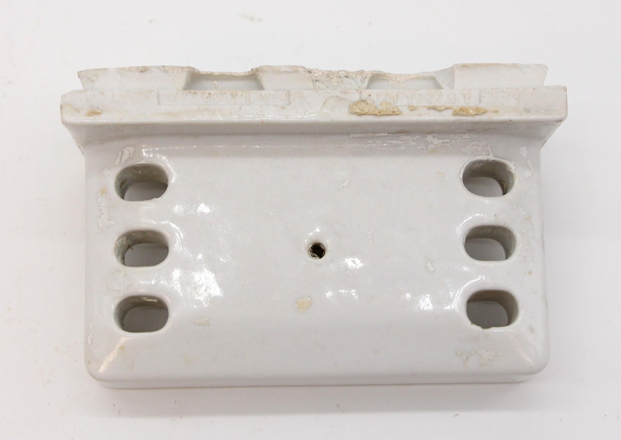 American 1920s White Ceramic Toothbrush & Cup Holder, Original Subway Tile Size from NYC