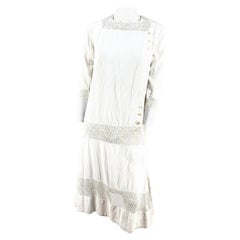 1920s White Cotton and Crochet Day Dress