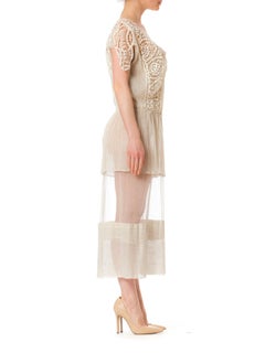 1920S Cream Cotton Net & Modernist Geometric Lace Dress
