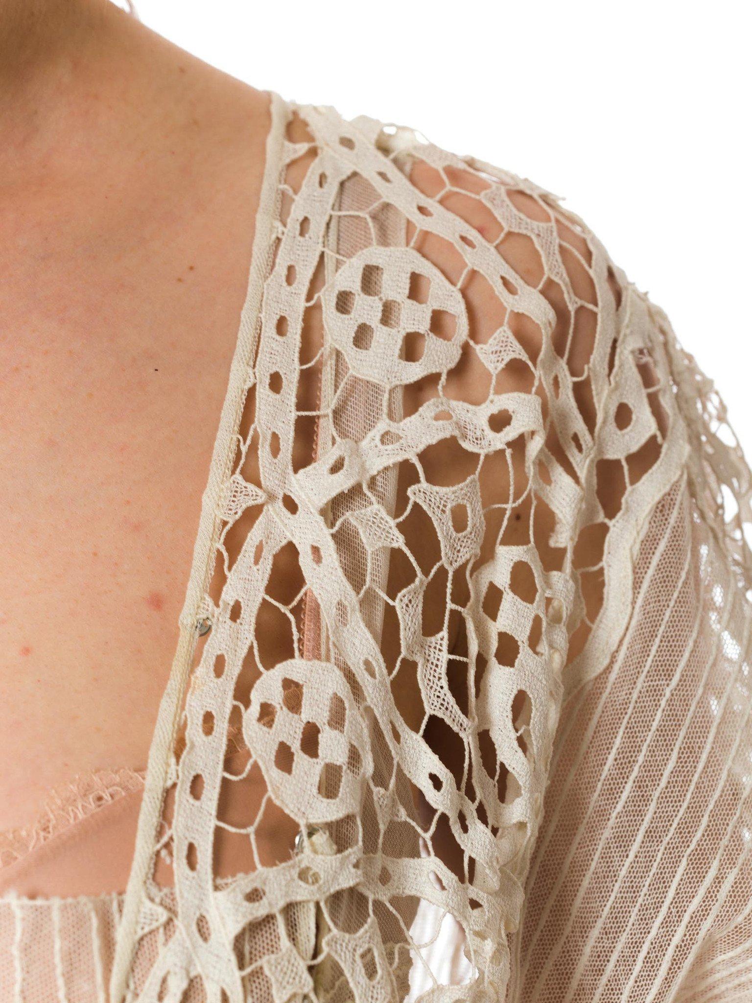 Women's 1920S Cream Cotton Net & Modernist Geometric Lace Dress For Sale