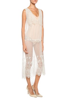 1920S White Cotton Net & Antique Lace Sheer Dress