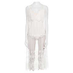 1920S White Cotton Net & Antique Lace Sheer Dress