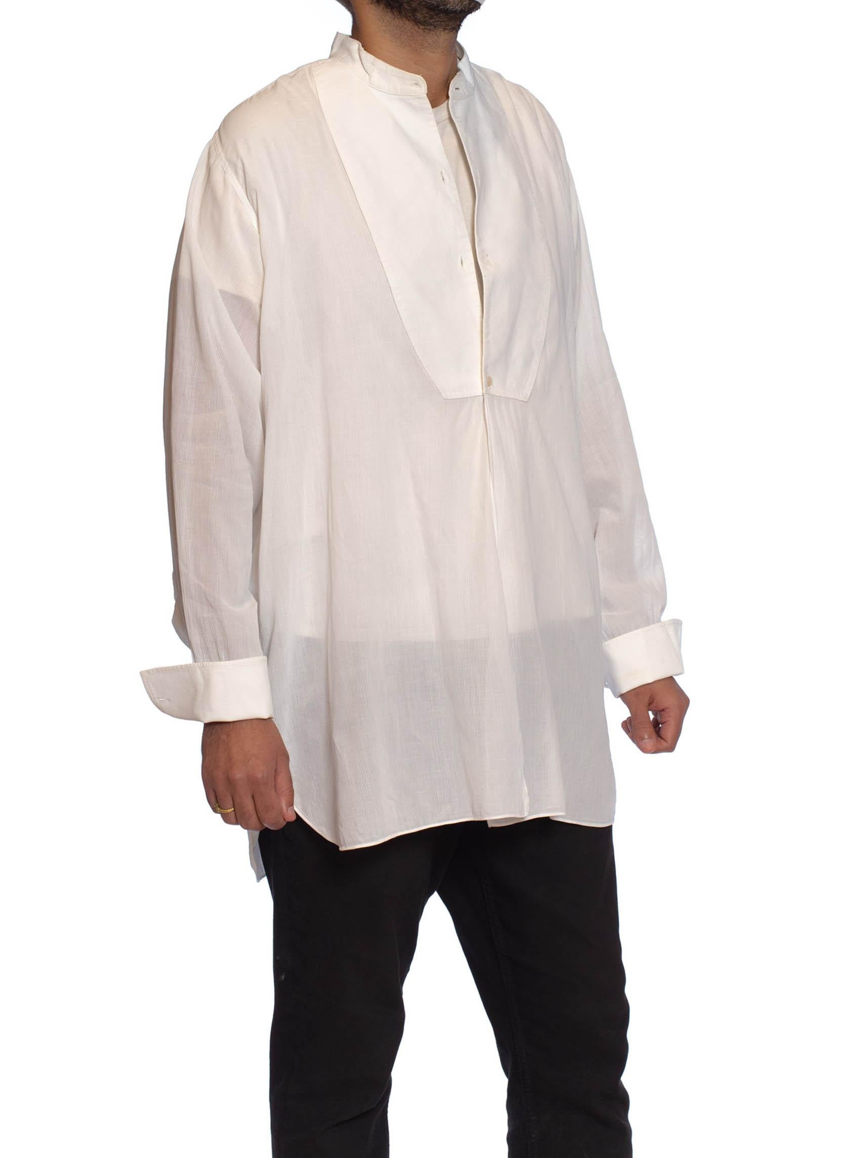 1920S White Cotton Piqué Formal Bib Front French Cuff Men's Shirt 1