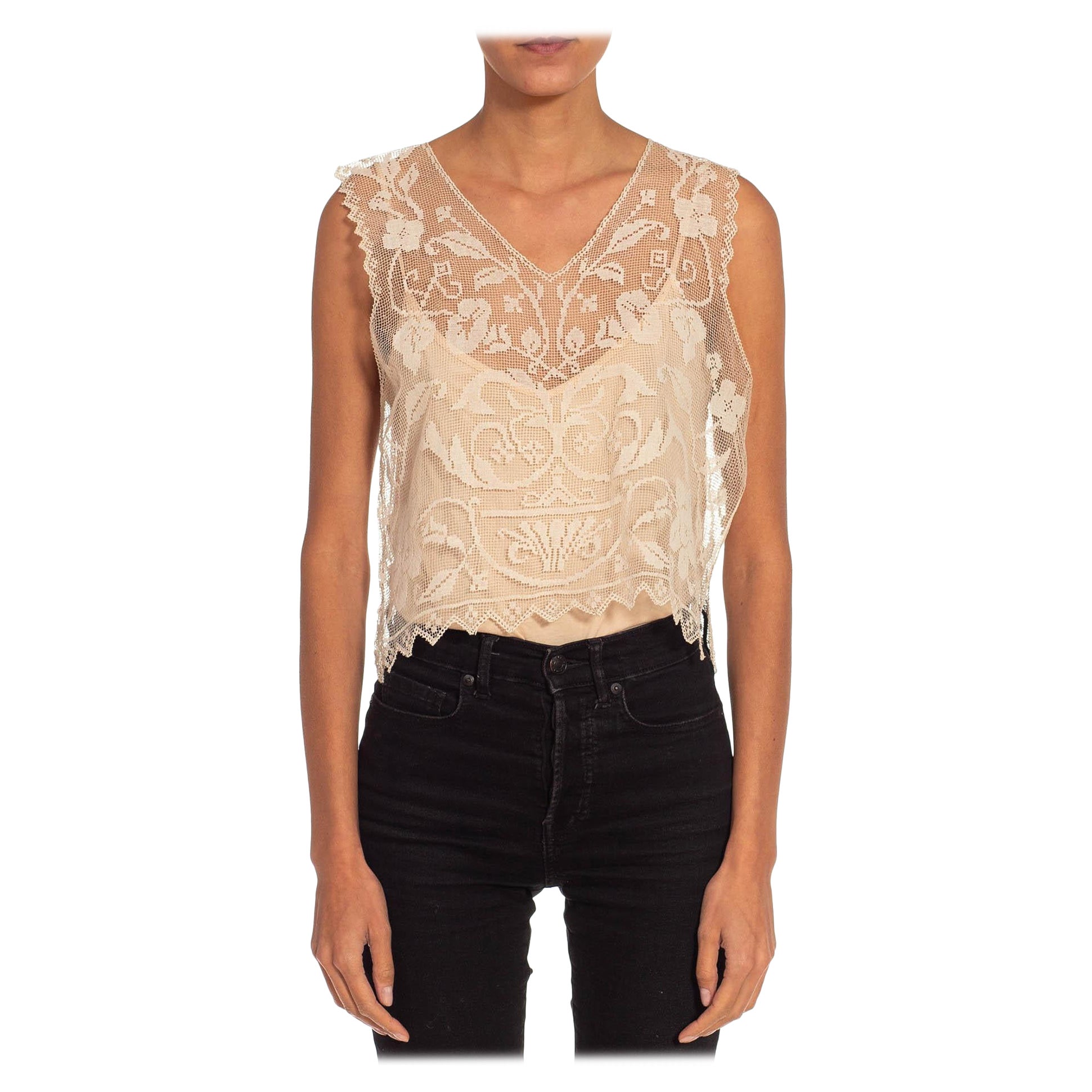 1920S White Filet Lace Sleeveless Top
