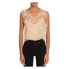 Antique 1920S White Filet Lace Sleeveless Top