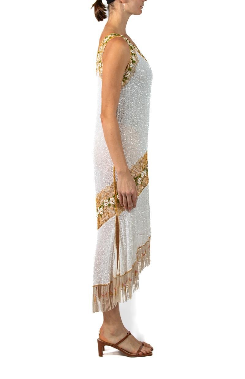 1920S White & Gold Cotton Beaded Flapper Cocktail Dress For Sale 1