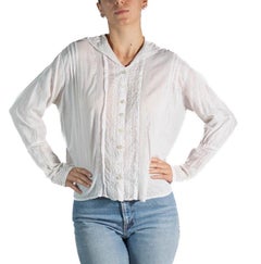 1920S White Hand Embroidered Organic Cotton Voile Top