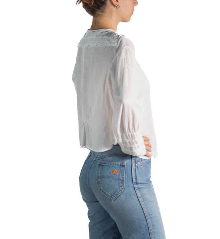 1920S White Hand Embroidered Organic Cotton Voile Top For Sale 1