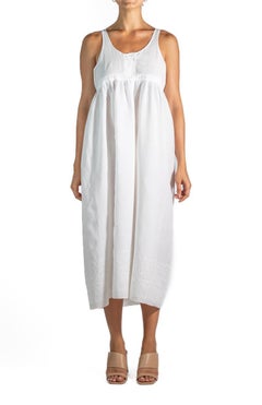 1920S White Hand Embroidered Rayon Dress With Eyelet Lace