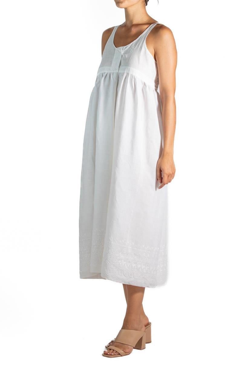 Women's 1920S White Hand Embroidered Rayon Dress With Eyelet Lace For Sale