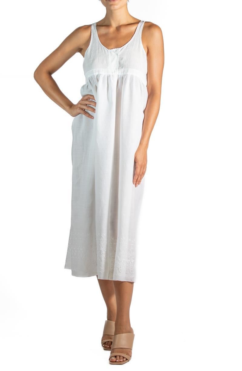 1920S White Hand Embroidered Rayon Dress With Eyelet Lace For Sale 1