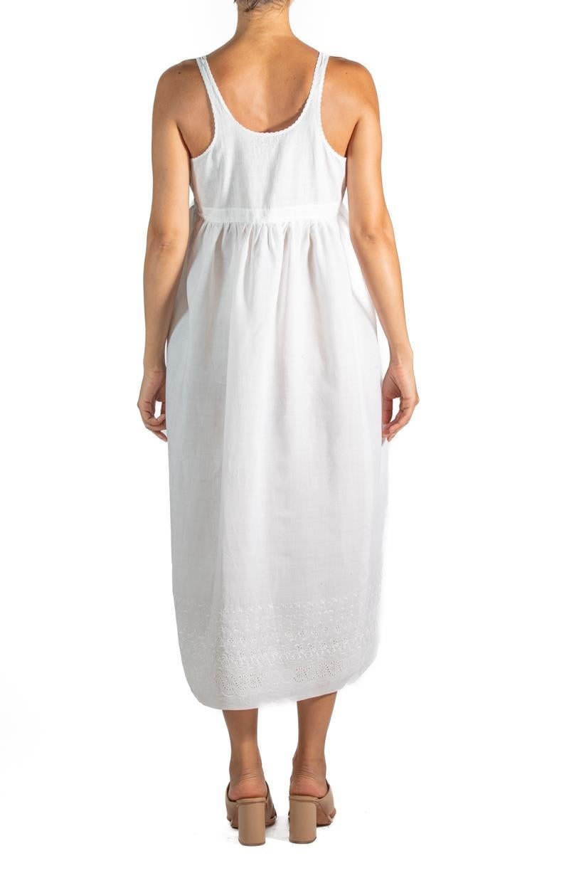 1920S White Hand Embroidered Rayon Dress With Eyelet Lace For Sale 3