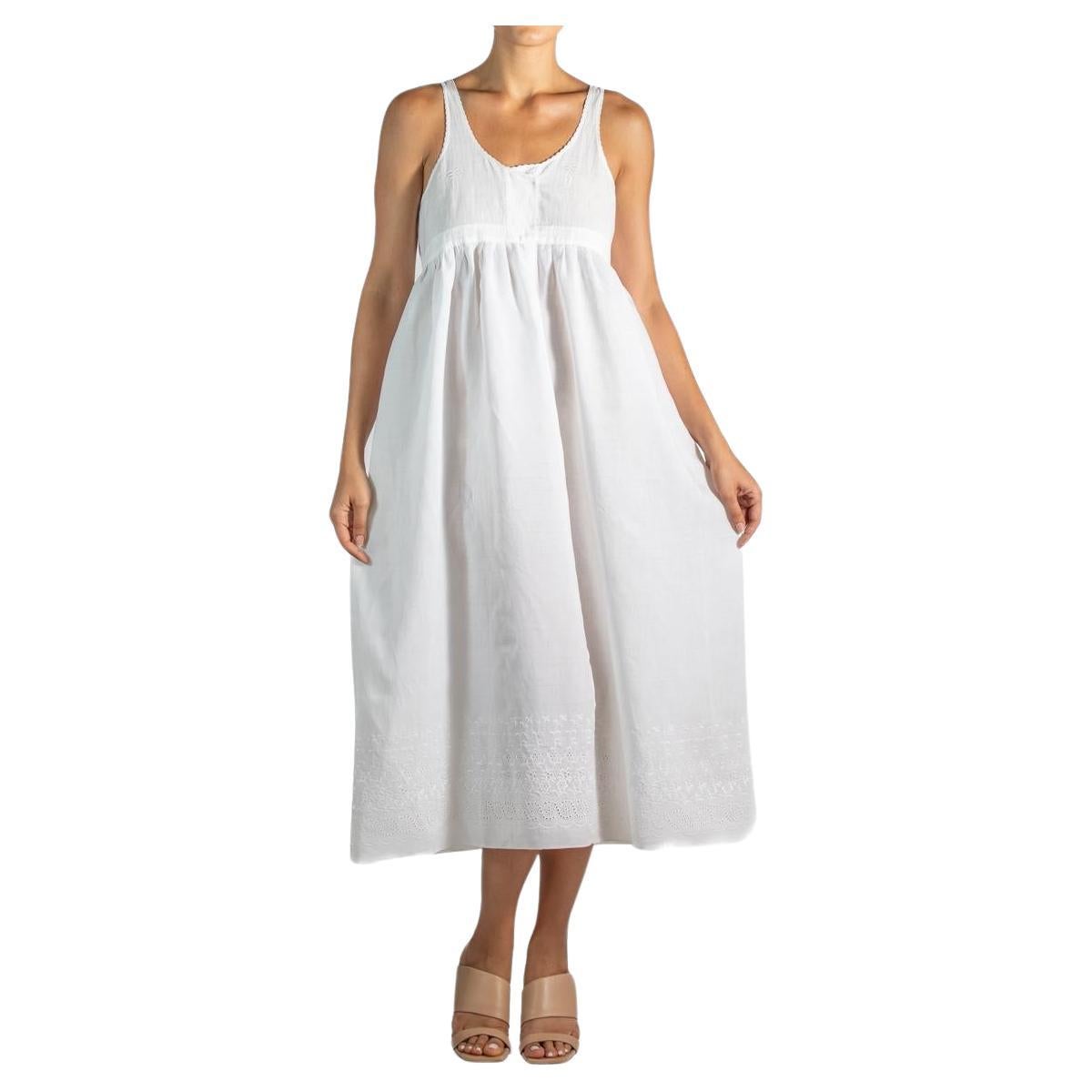 1920S White Hand Embroidered Rayon Dress With Eyelet Lace For Sale