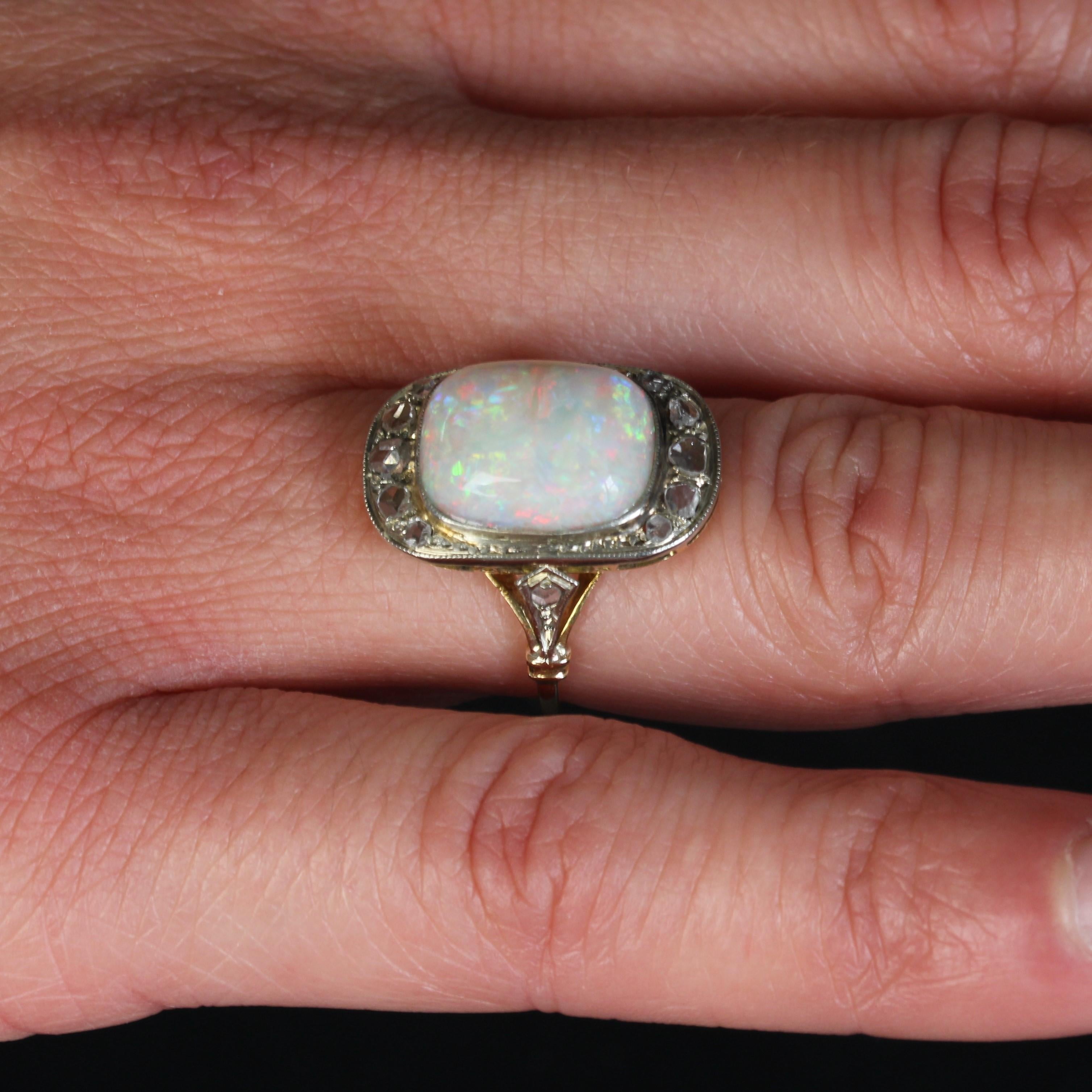 1920s White Opal Diamonds 18 Karat Yellow Gold Platinum Ring For Sale 8