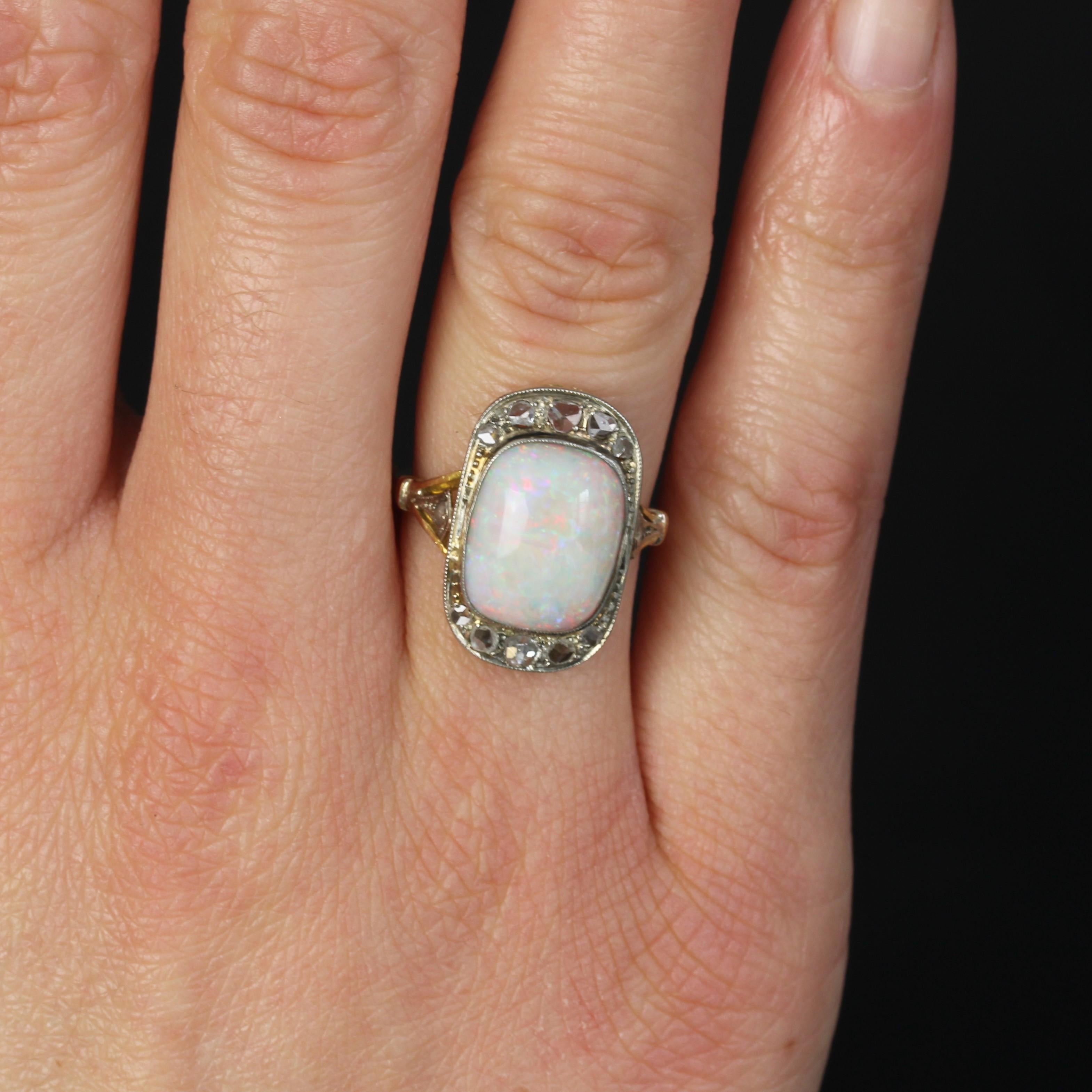 Women's 1920s White Opal Diamonds 18 Karat Yellow Gold Platinum Ring For Sale