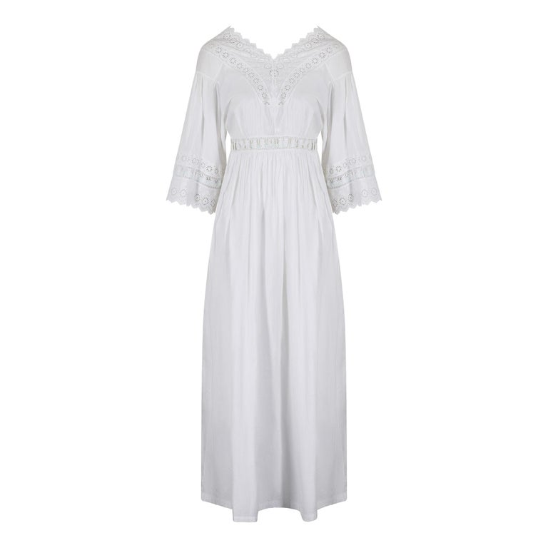 Gray 1920s Whitework Dress For Sale