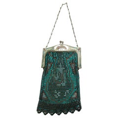 Antique 1920s Whiting and Davis Metallic Green Mesh Bag 