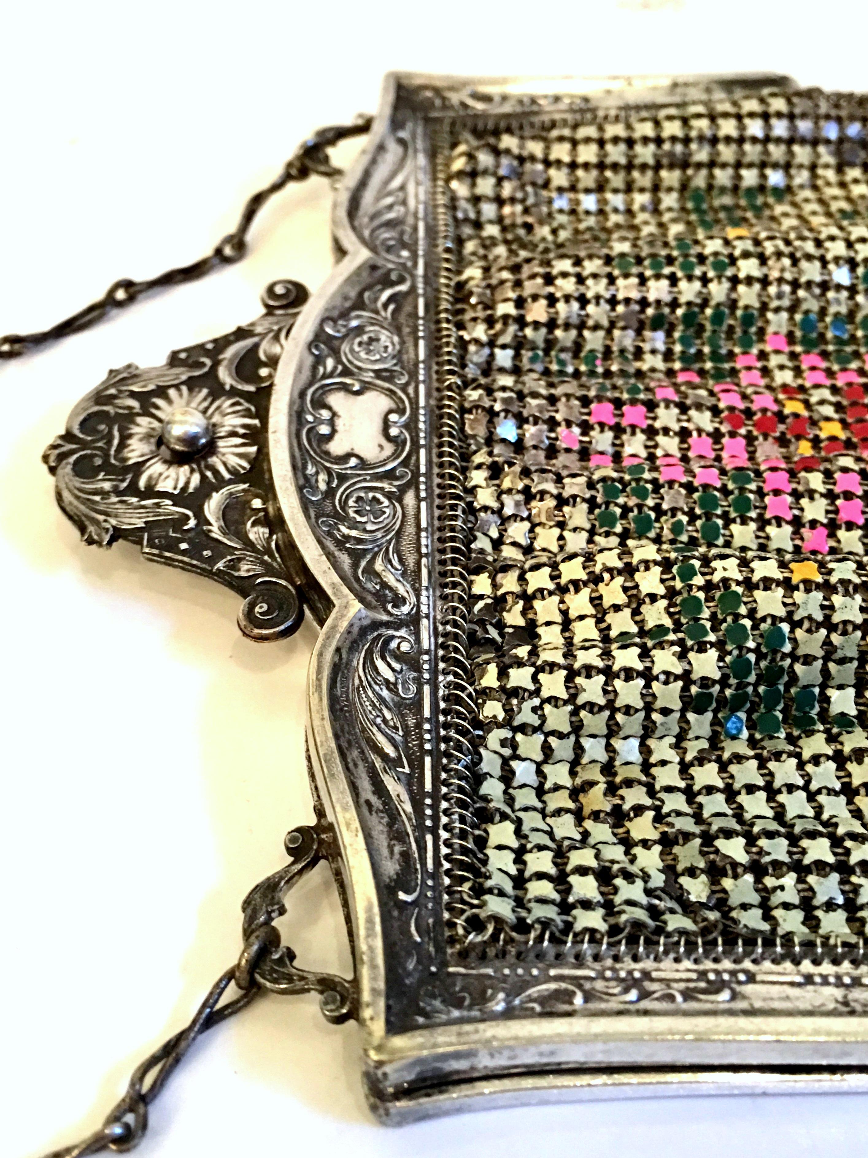 1920'S Whiting & Davis Art Deco Metal Mesh Mandolian Flapper Evening Bag-Signed For Sale 1