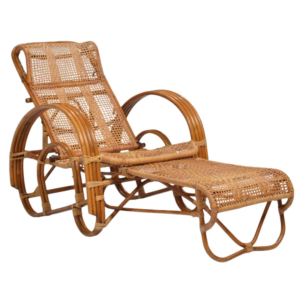 1920’s Wicker Lounge to Chaise Chair with Extendable Ottoman