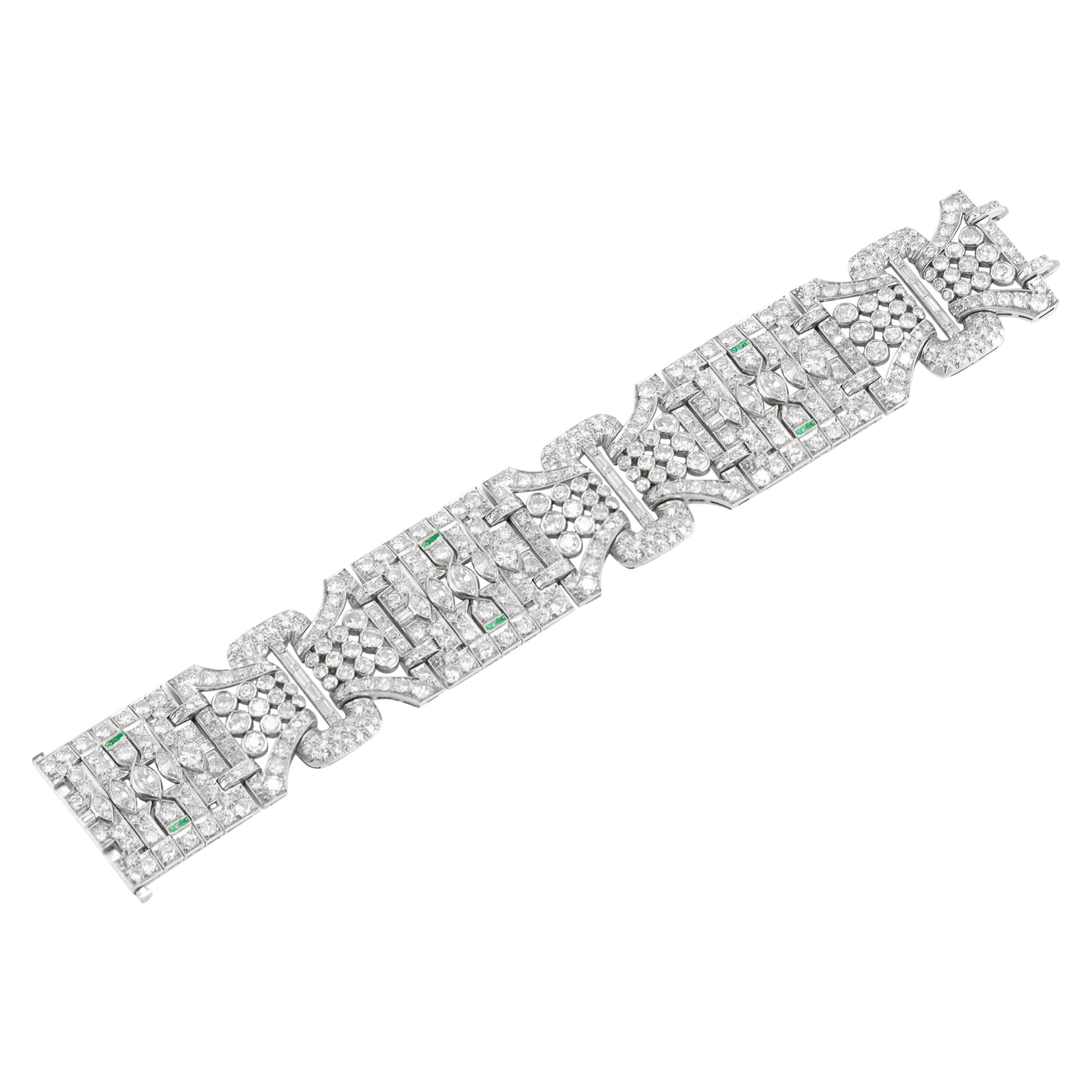 1920s Wide Bracelet with Diamond and Emerald For Sale