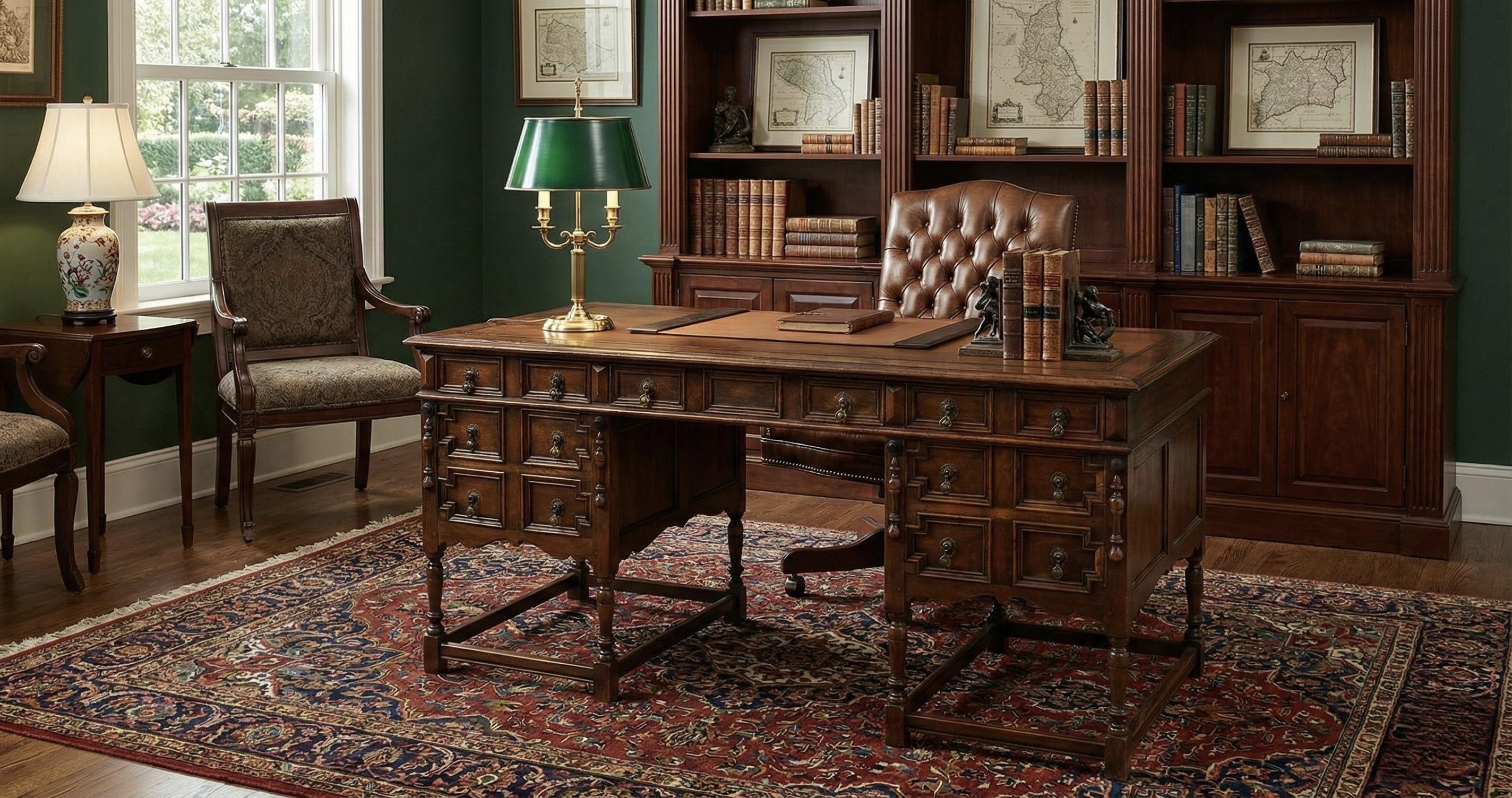 Américain 1920s William And Mary Style Carved Walnut Executive Desk By R.G. Kittinger en vente