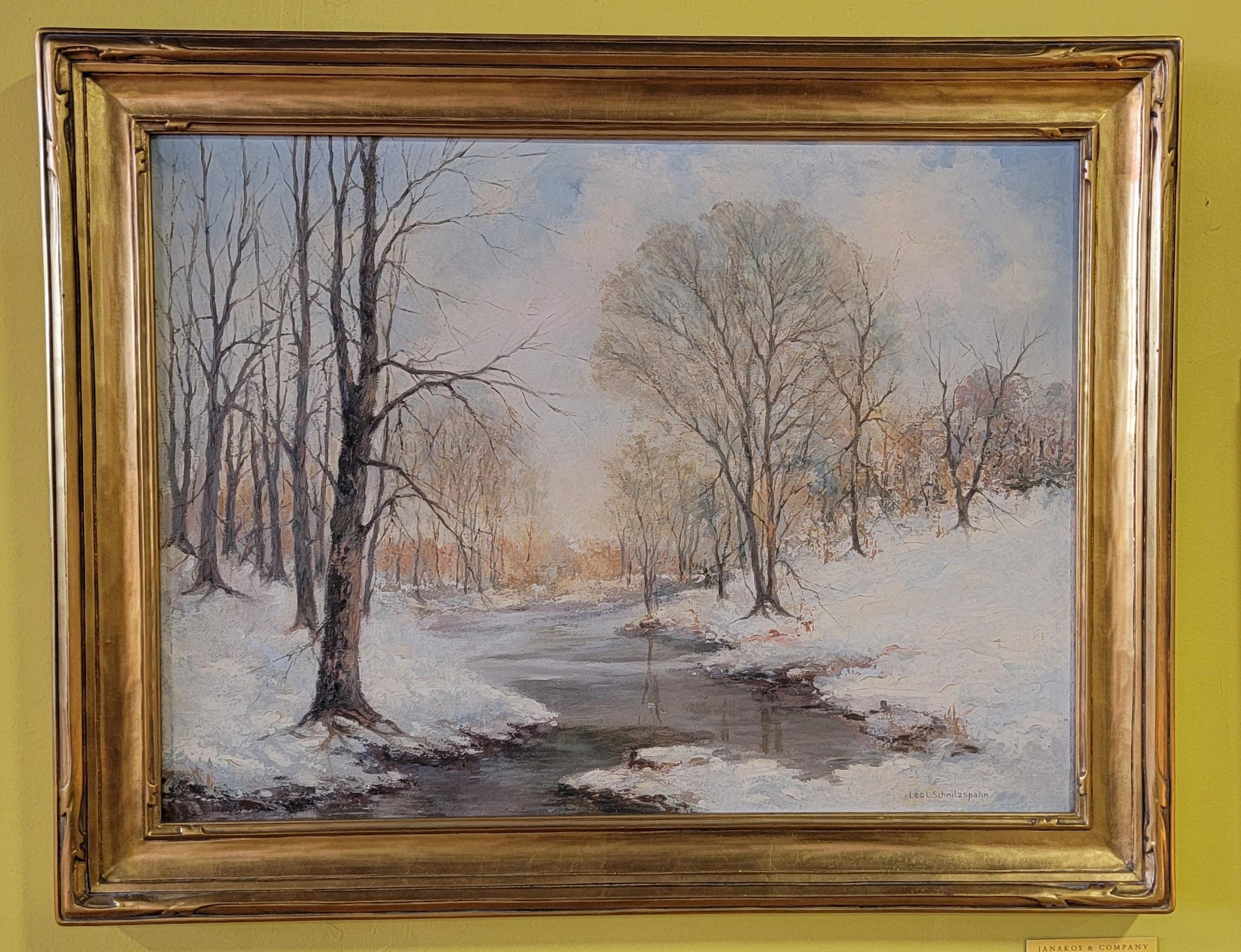 1920's Winter Scene Oil Painting by Leo L. Schnitzspahn New York For Sale 1