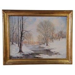 1920's Winter Scene Oil Painting by Leo L. Schnitzspahn New York