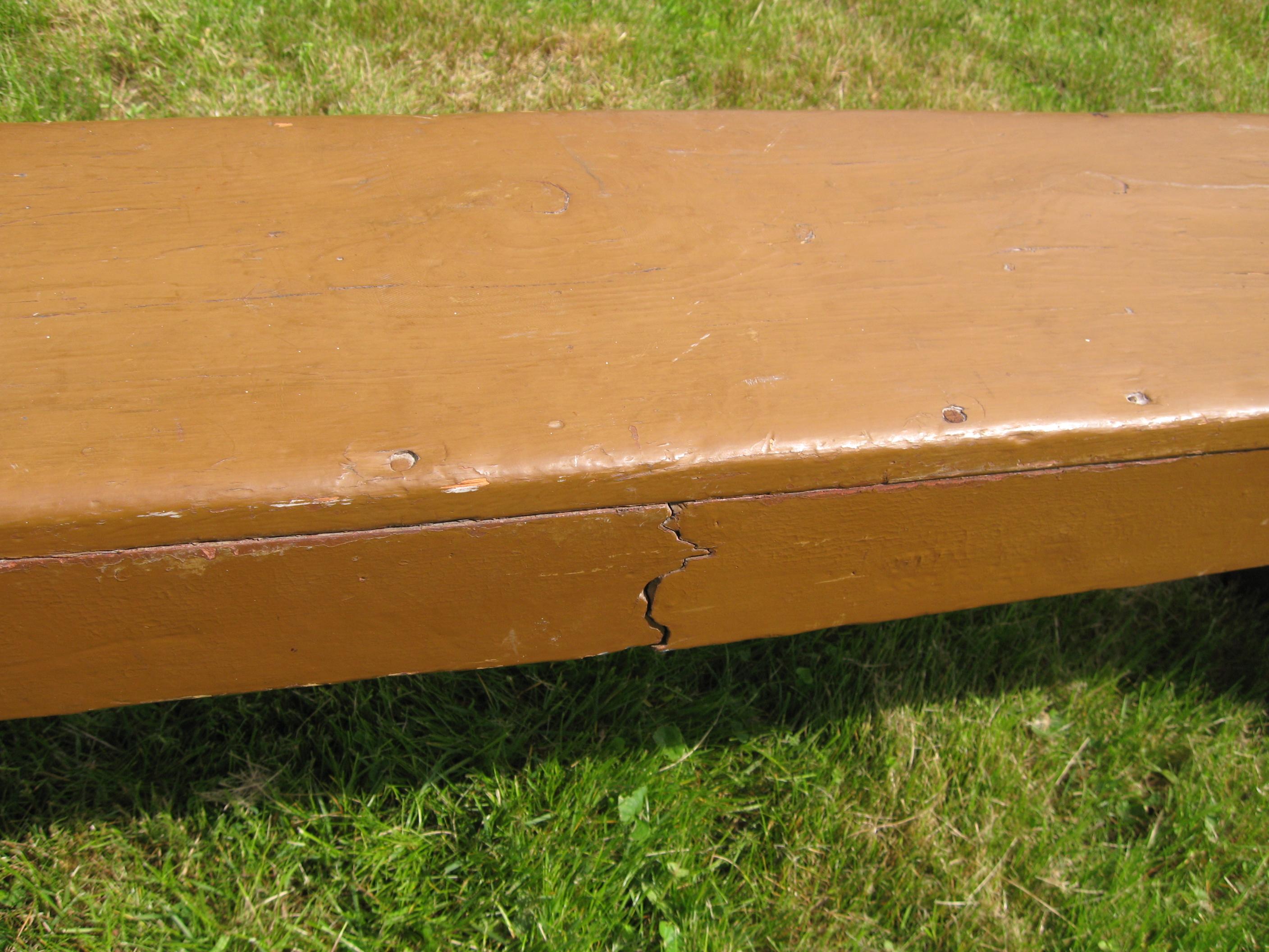 1920s Wonderful Pine Bench Golden Putty Color over Old Red Wash For Sale 5
