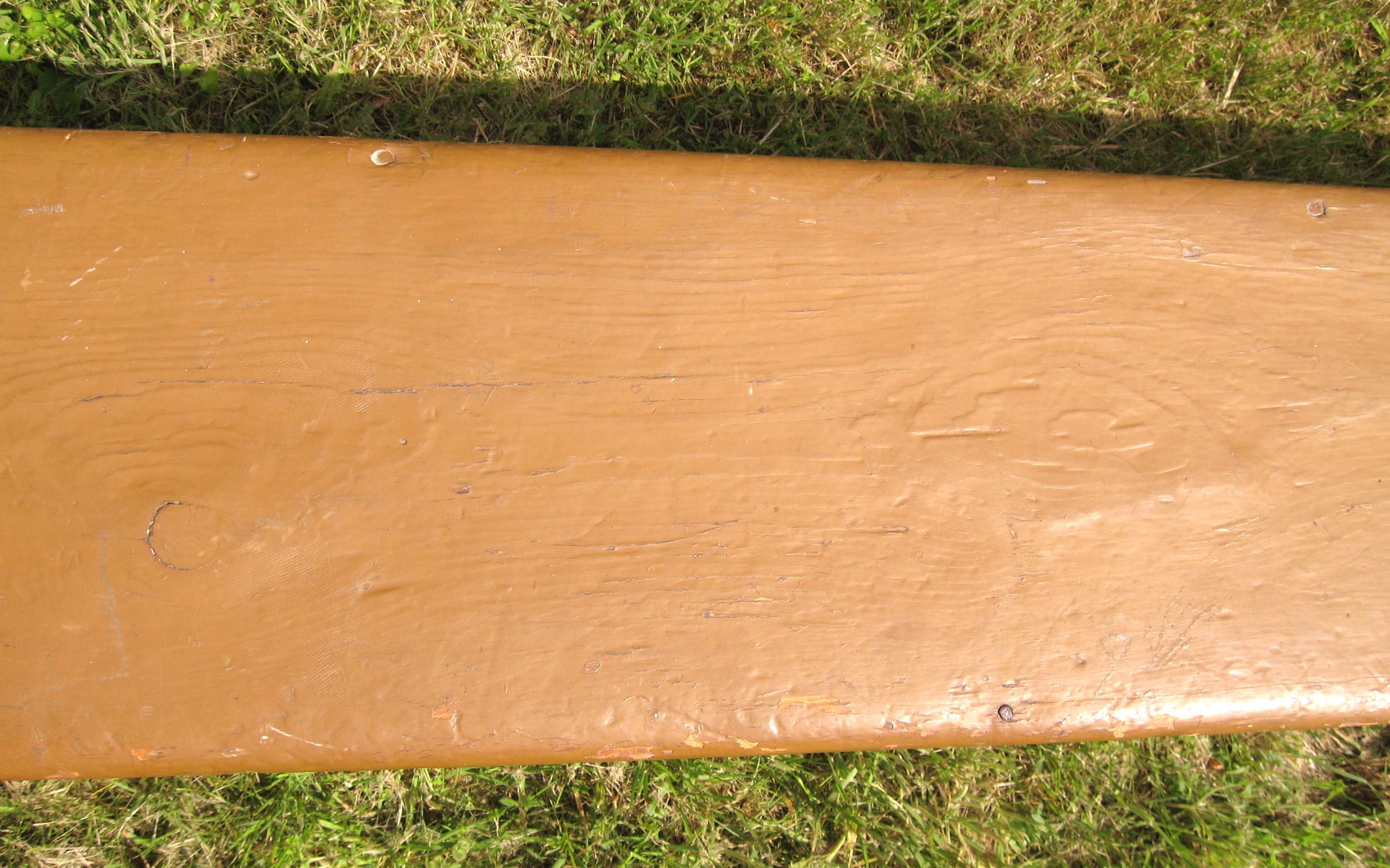 1920s Wonderful Pine Bench Golden Putty Color over Old Red Wash In Good Condition For Sale In Wallkill, NY