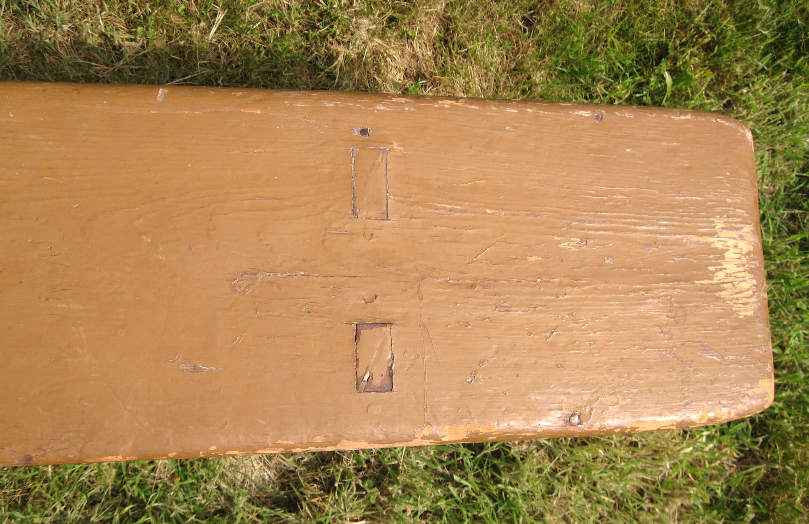 Early 20th Century 1920s Wonderful Pine Bench Golden Putty Color over Old Red Wash For Sale