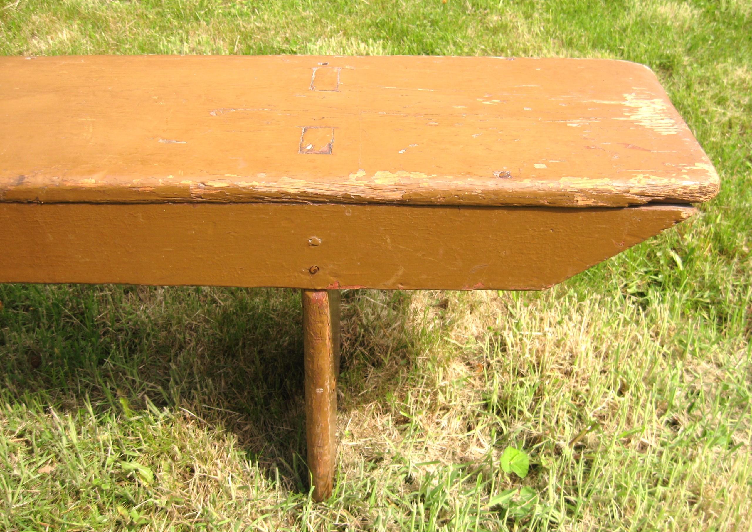Wood 1920s Wonderful Pine Bench Golden Putty Color over Old Red Wash For Sale