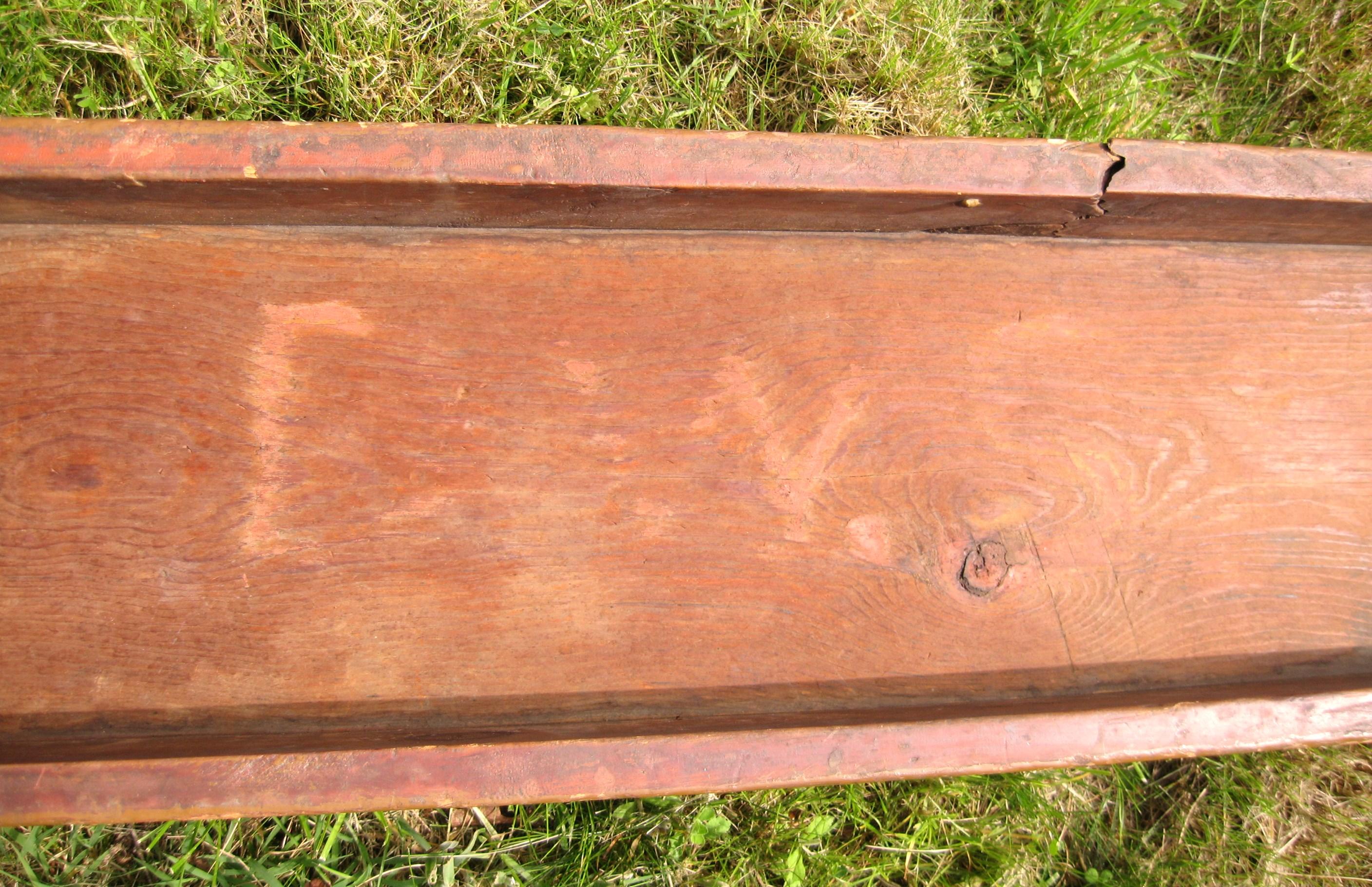 1920s Wonderful Pine Bench Golden Putty Color over Old Red Wash For Sale 1