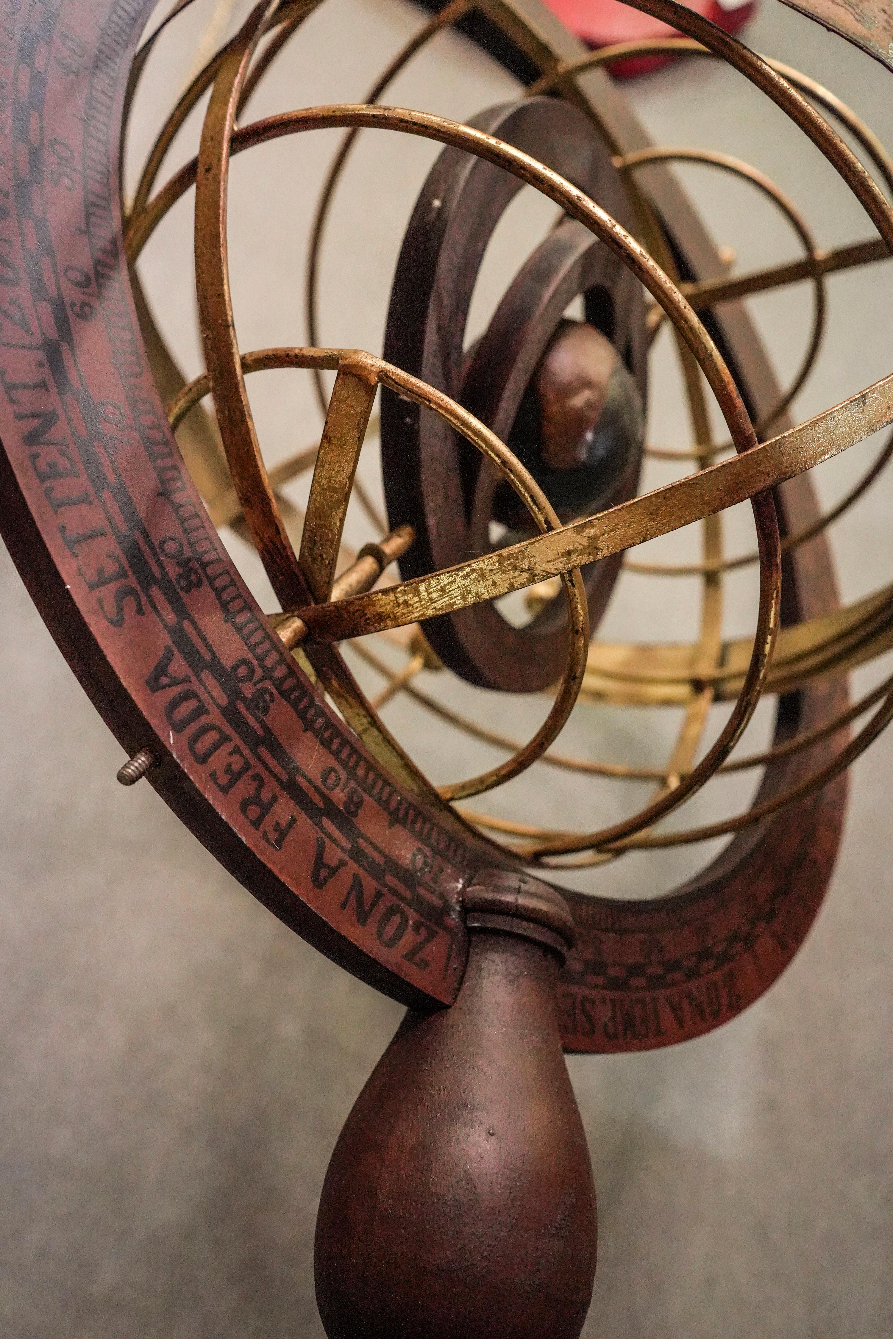 1920s Wood and Brass Armillary Sphere with Double Rotating Globe 3